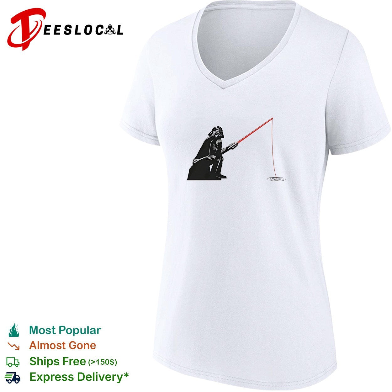 Darth Vader fishing with lightsaber rod sitting shirt