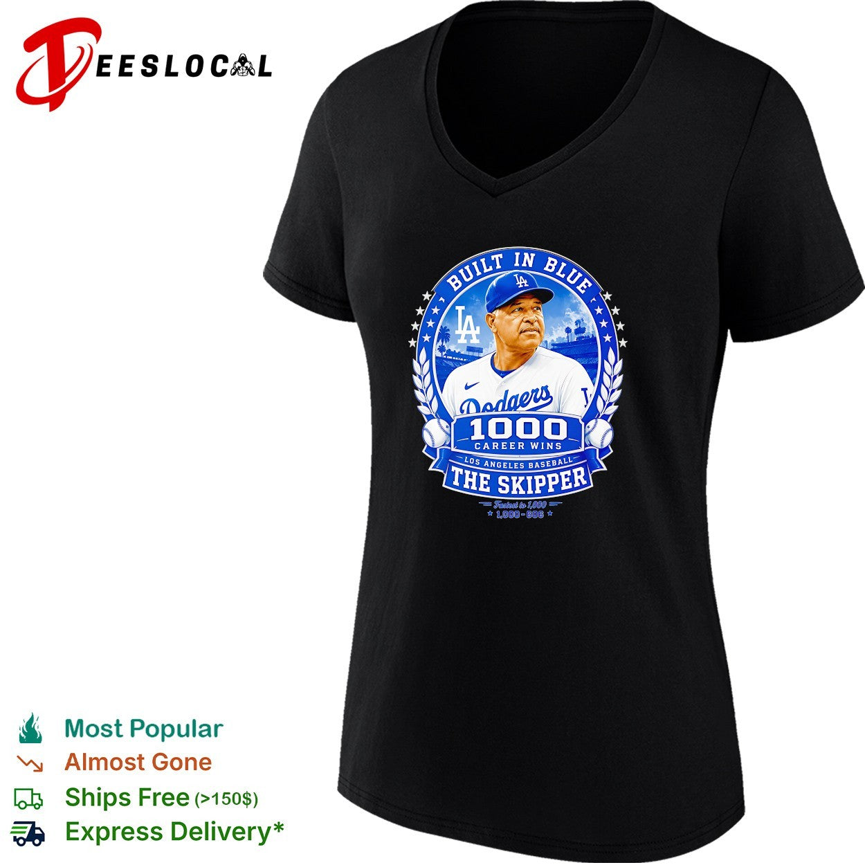Dave Roberts Los Angeles Dodgers built in blue 1000 career wins the skipper shirt