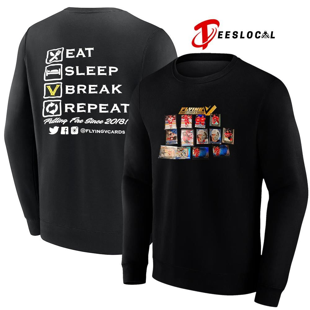 Detroit Red Wings Flying V sports cards and breaks eat sleep break repeat graphic shirt