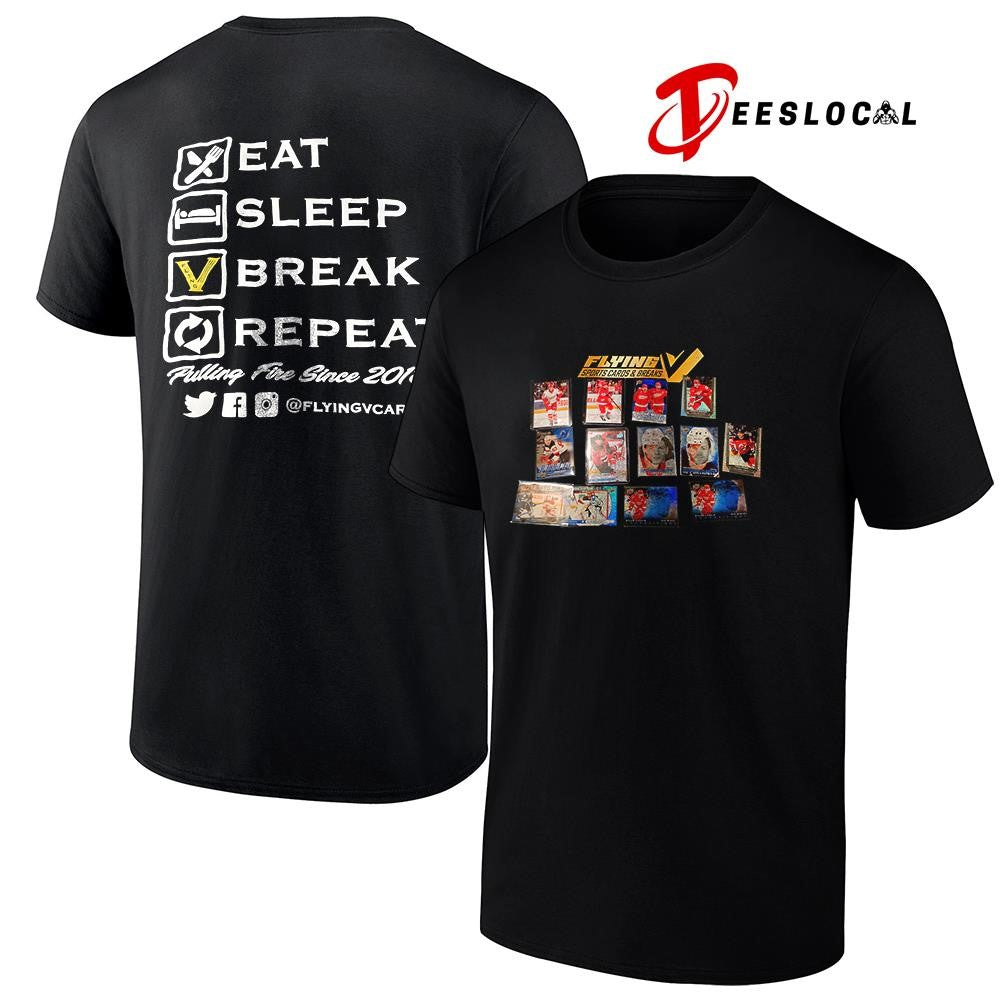 Detroit Red Wings Flying V sports cards and breaks eat sleep break repeat graphic shirt