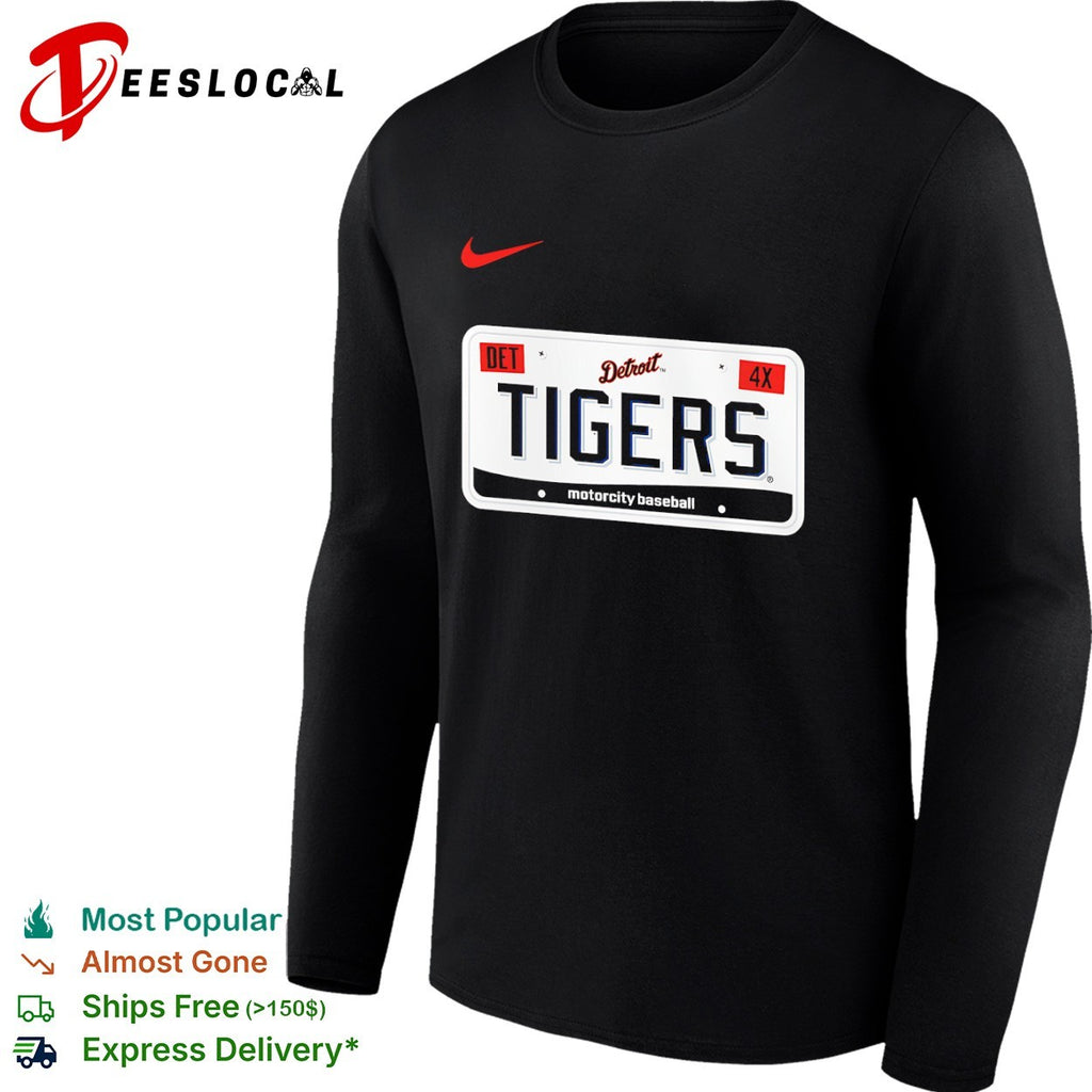 Detroit Tigers License Plate DET 4X motorcity baseball shirt