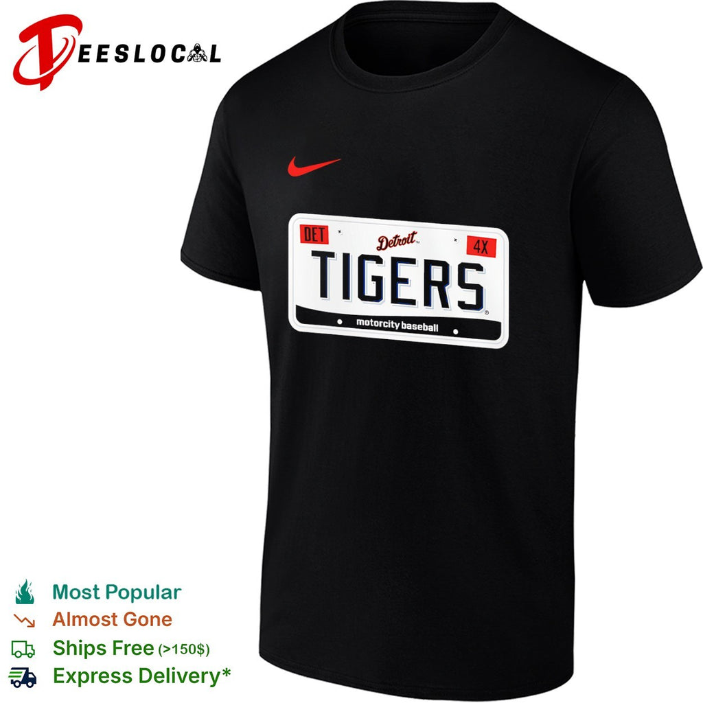 Detroit Tigers License Plate DET 4X motorcity baseball shirt