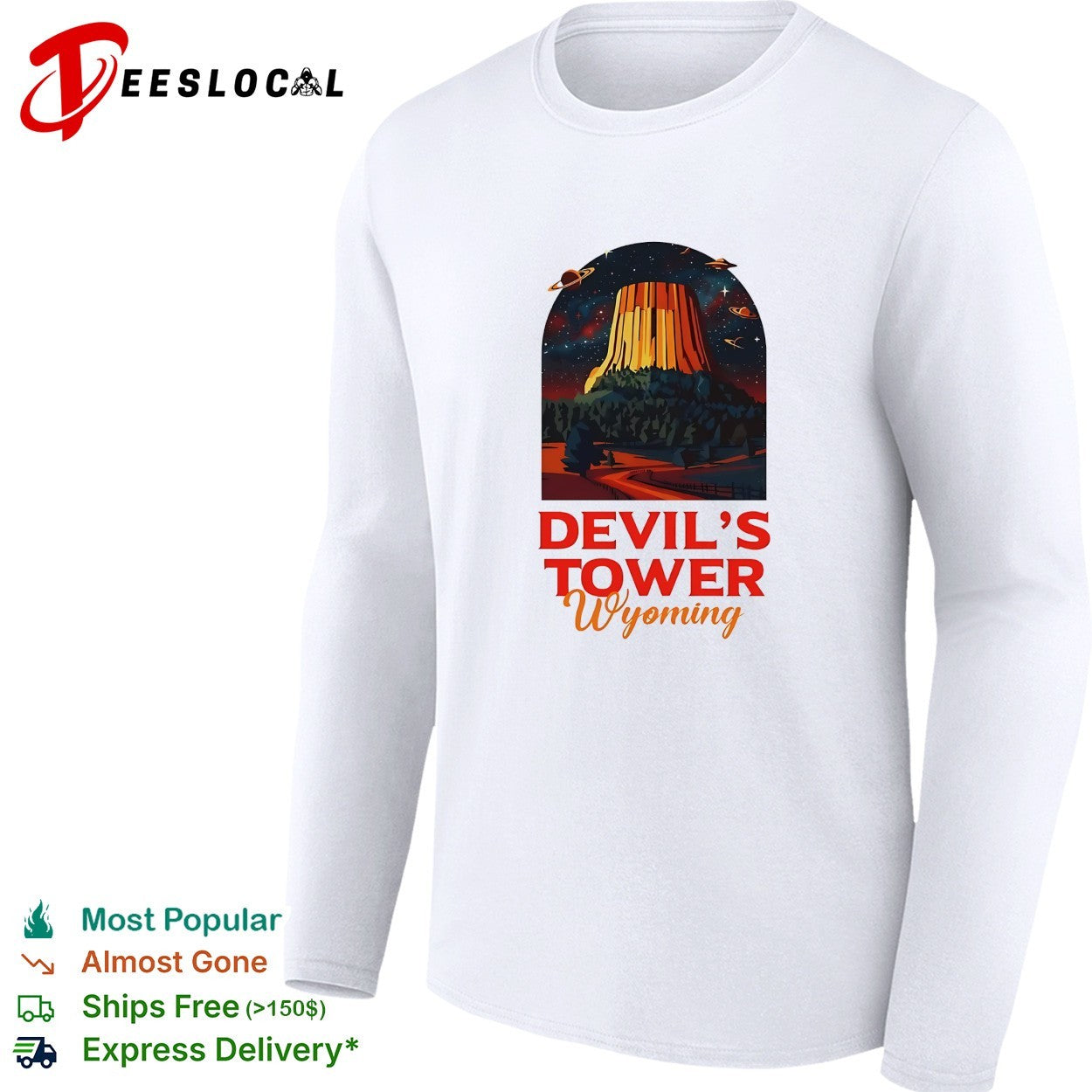 Devil’s Tower Wyoming night sky planets UFO landscape shirt