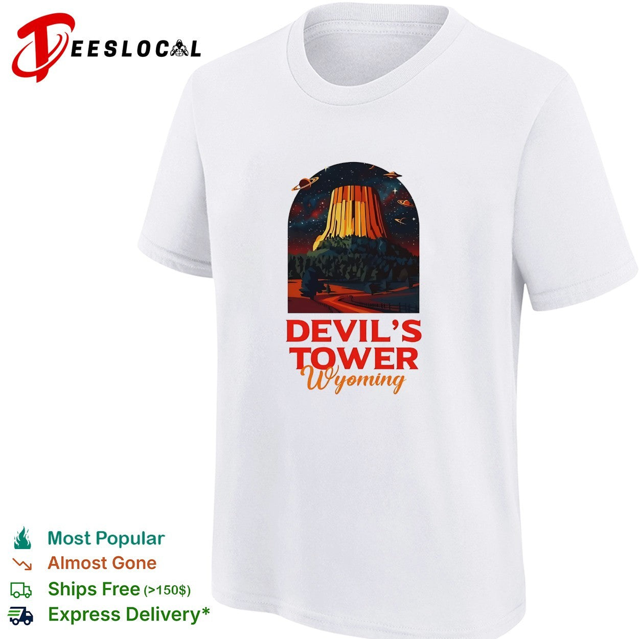 Devil’s Tower Wyoming night sky planets UFO landscape shirt