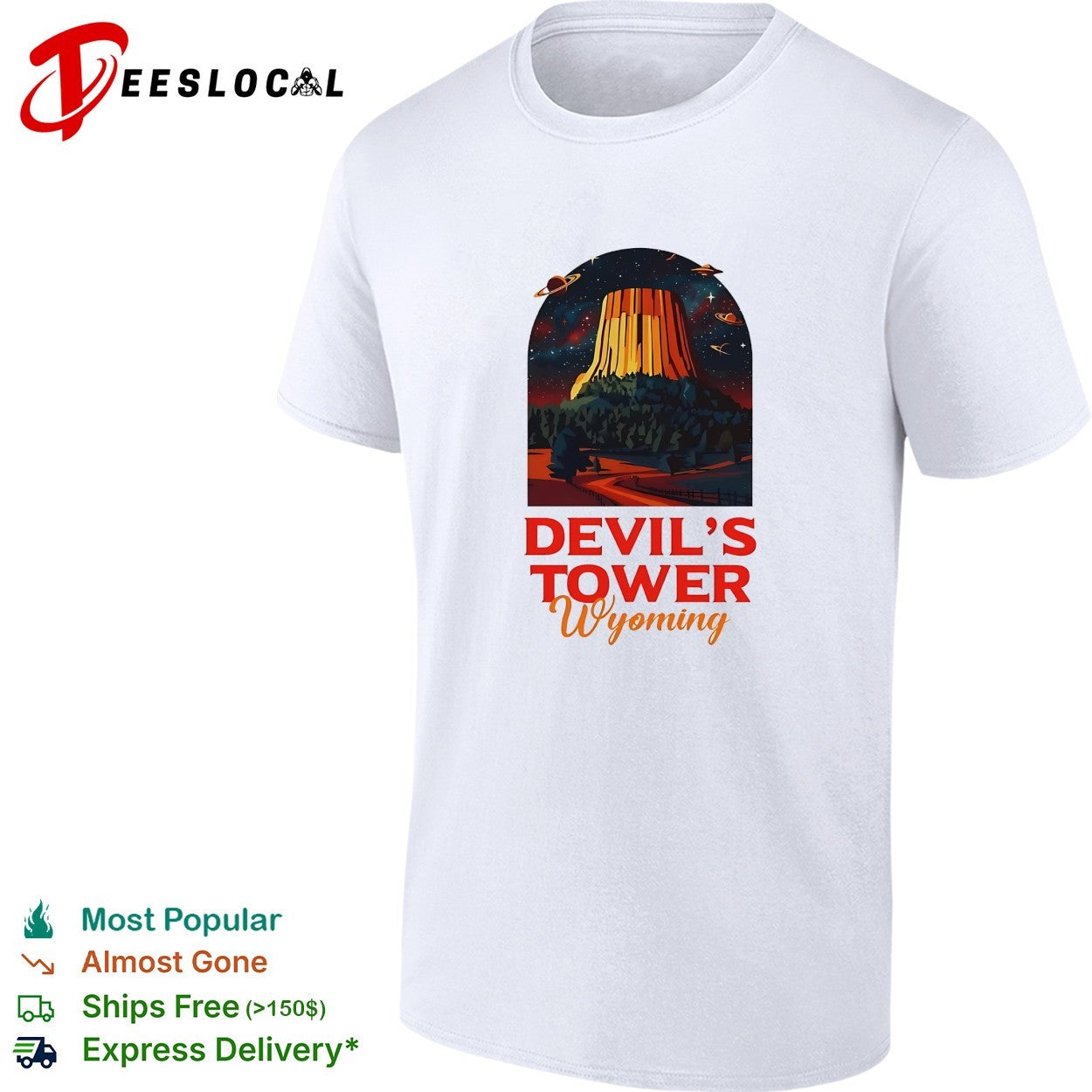 Devil’s Tower Wyoming night sky planets UFO landscape shirt