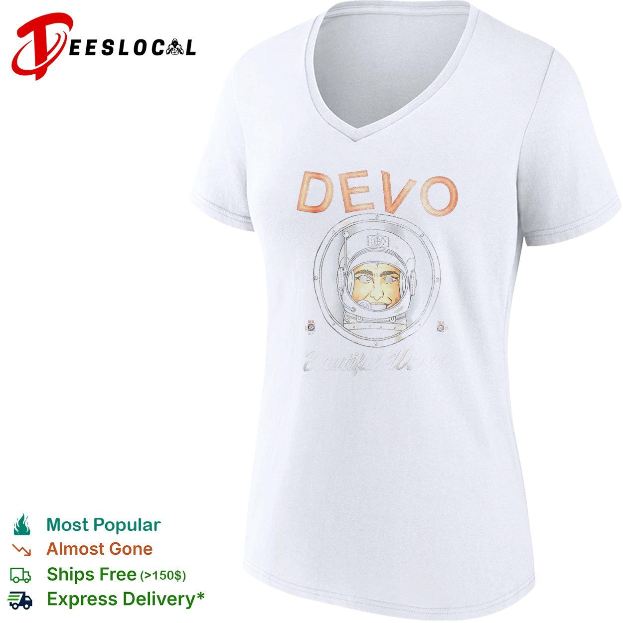 Devo Beautiful World astronaut helmet 1981 all rights reserved shirt