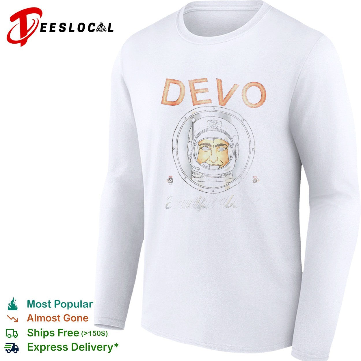 Devo Beautiful World astronaut helmet 1981 all rights reserved shirt