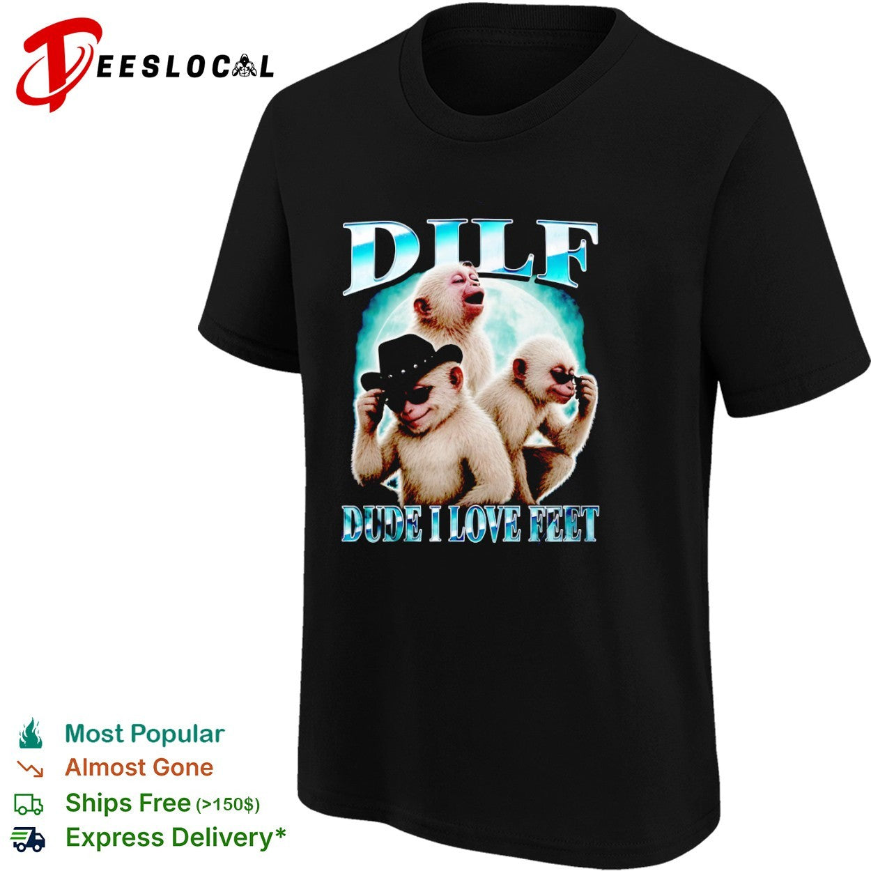 Dilf Dude I Love Feet Monkey Parody Moon Background shirt
