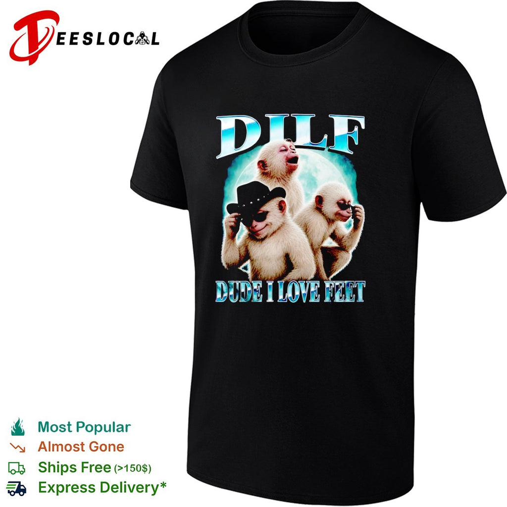 Dilf Dude I Love Feet Monkey Parody Moon Background shirt