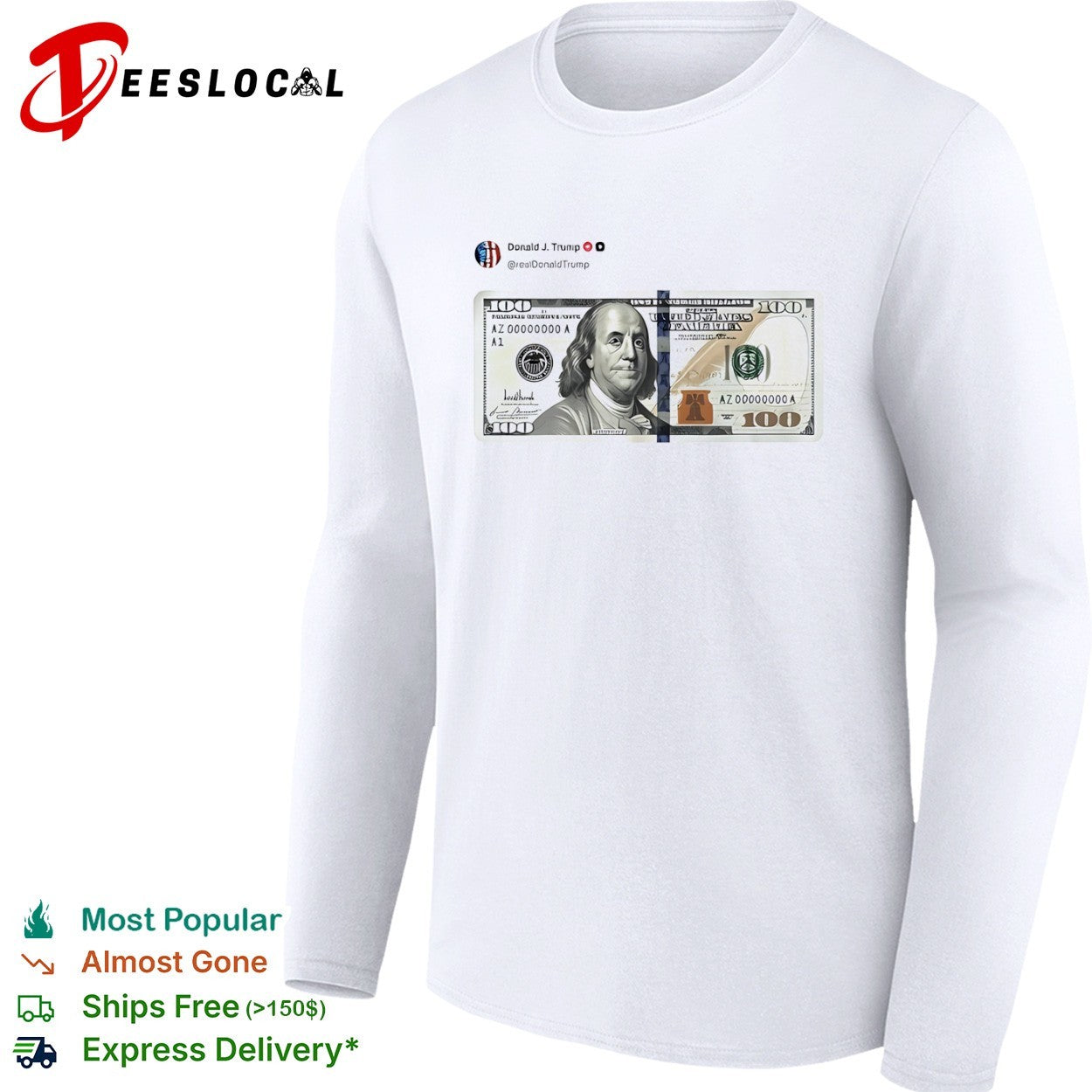 Donald J Trump 100 Dollar Bill AZ 00000000 A1 United States of America shirt
