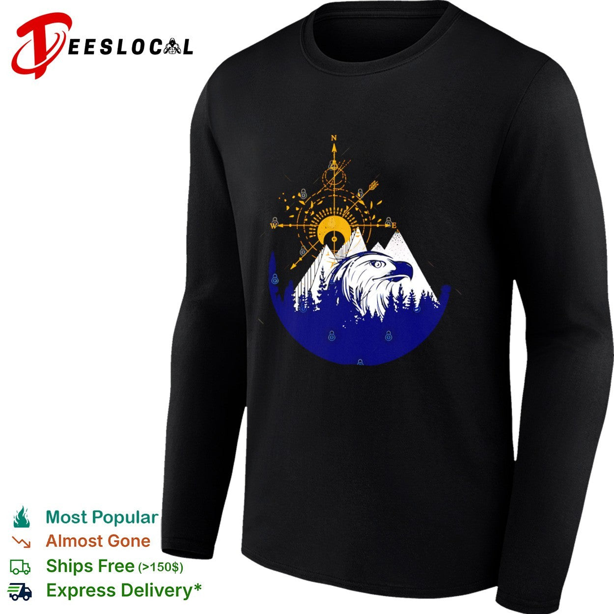 Eagle compass mountain forest silhouette shirt