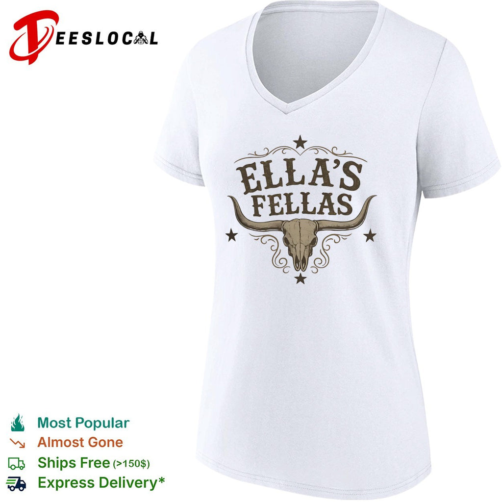 Ellas Fellas Western Steer Skull Cowgirl Country Rustic Farmhouse Rodeo Shirt