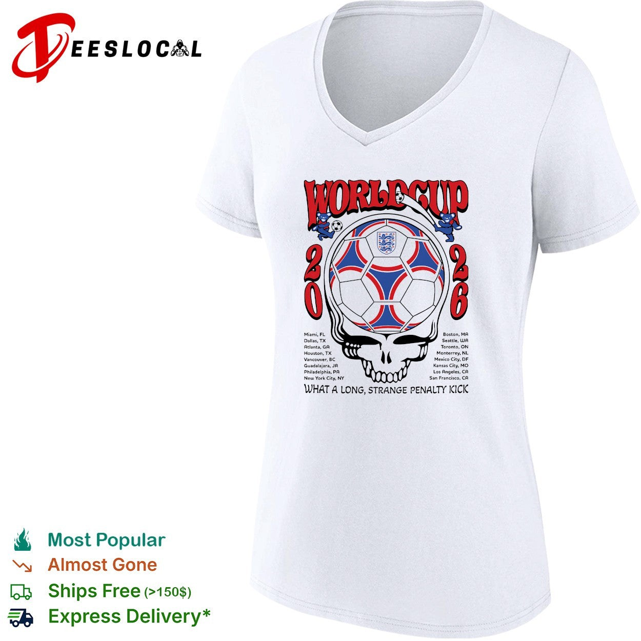 England World Cup 2026 Grateful Dead steal your face what a long strange penalty kick shirt