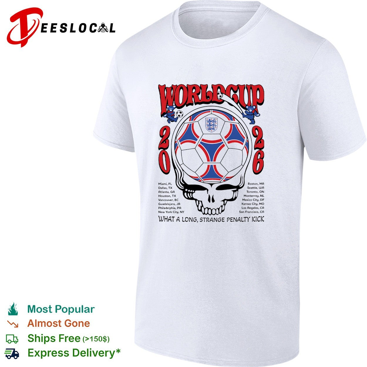 England World Cup 2026 Grateful Dead steal your face what a long strange penalty kick shirt