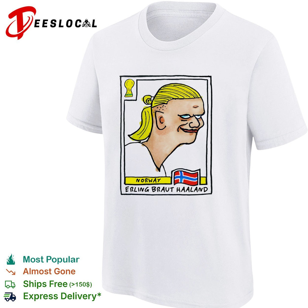 Erling Braut Haaland caricature football trading card Norway shirt