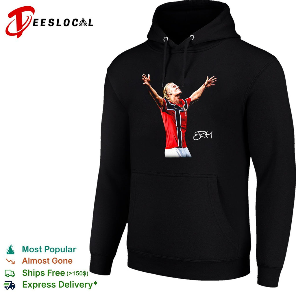 Erling Haaland Norway jersey raising arms shirt