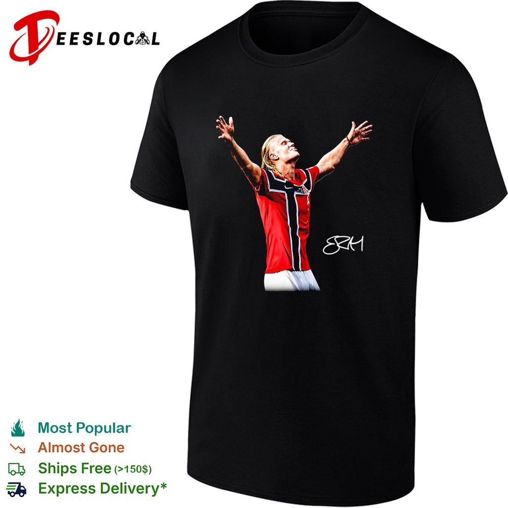 Erling Haaland Norway jersey raising arms shirt