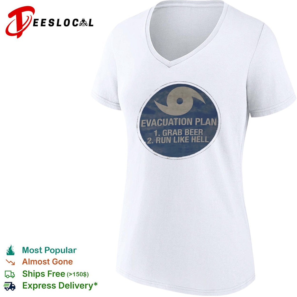 Evacuation Plan grab beer run like hell hurricane symbol shirt