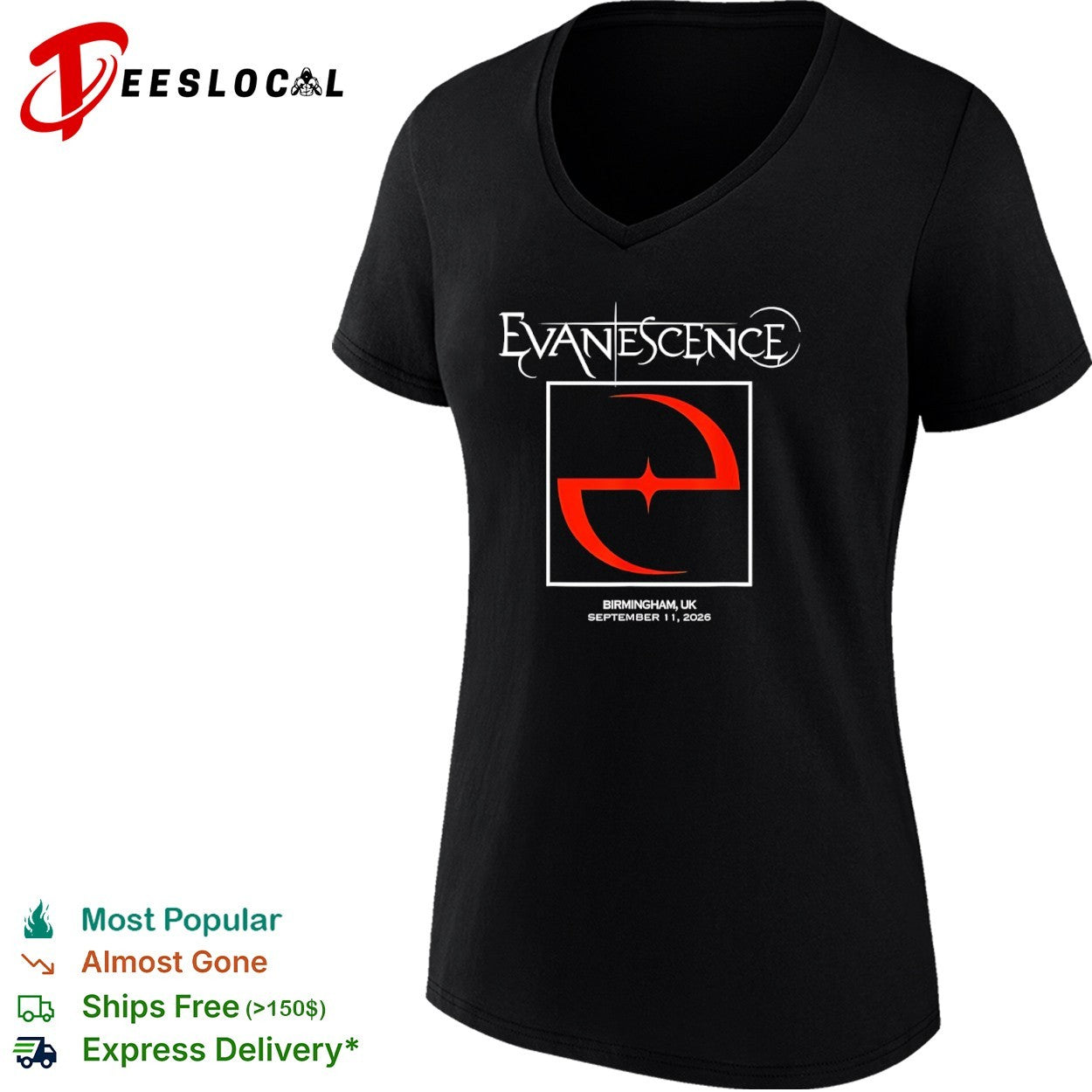 Evanescence Birmingham UK September 11 2026 logo shirt