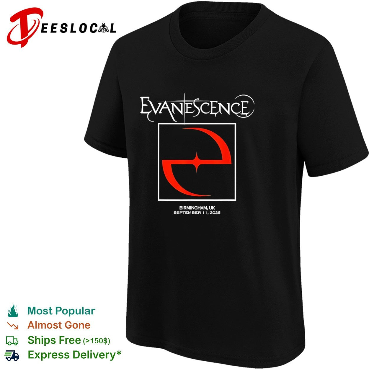 Evanescence Birmingham UK September 11 2026 logo shirt