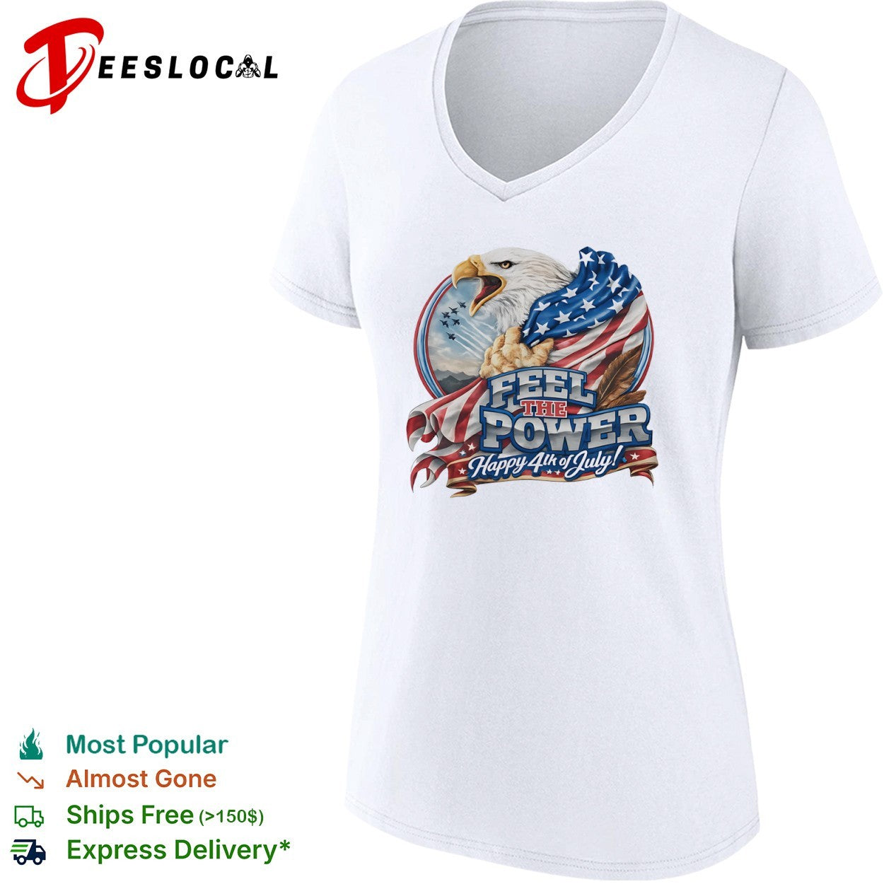 Feel the Power Happy 4th of July American Bald Eagle Patriotic Military Jet shirt