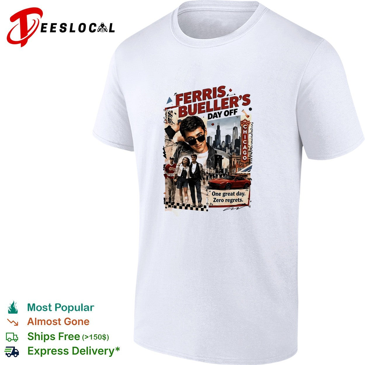 Ferris Bueller’s Day Off one great day zero regrets Chicago movie collage shirt