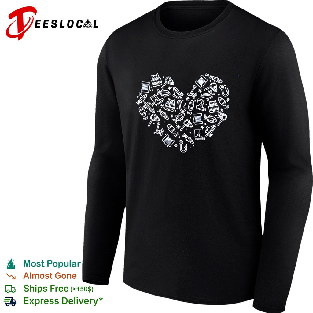 Fishing heart hook fish gear love shirt