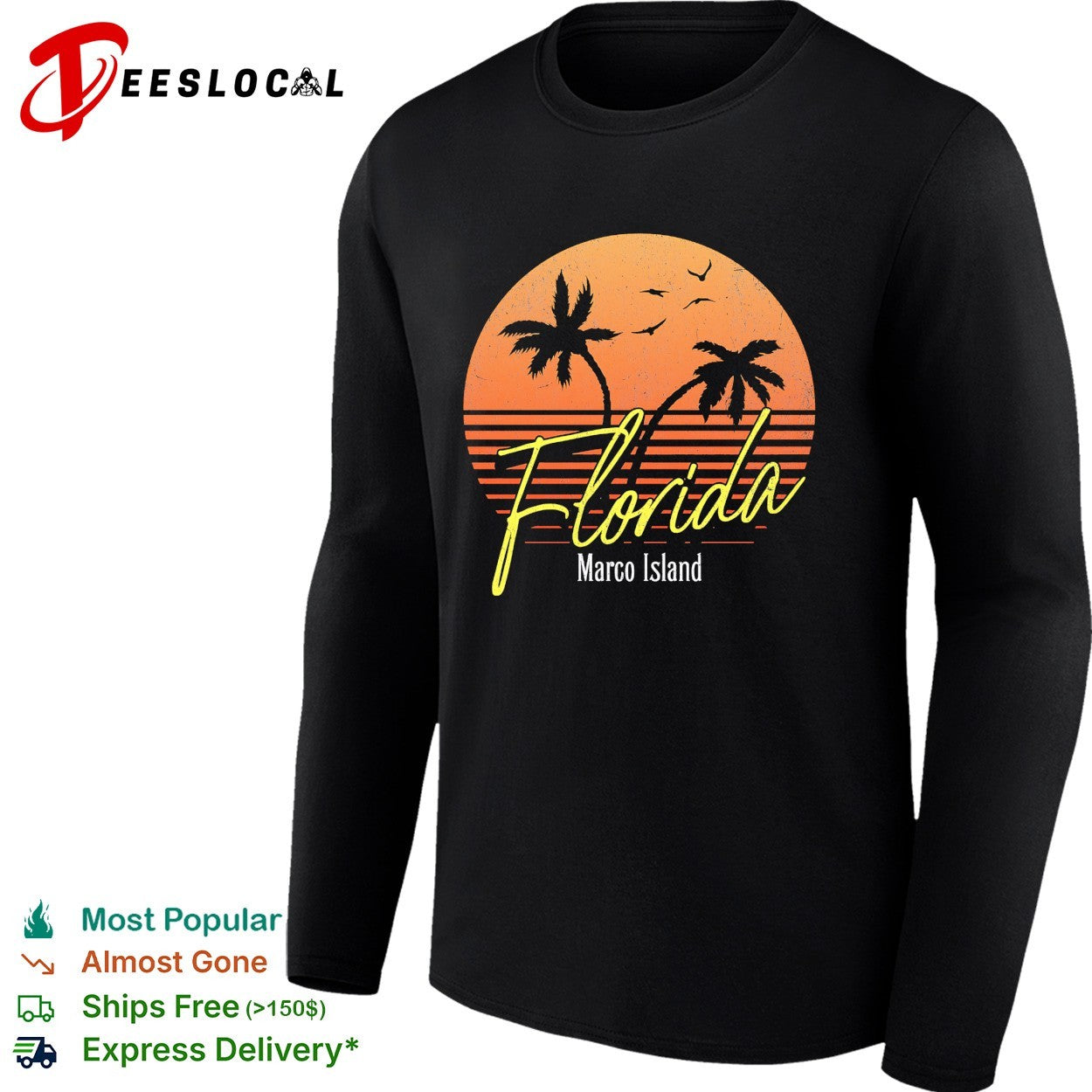 Florida Marco Island retro sunset palm tree shirt