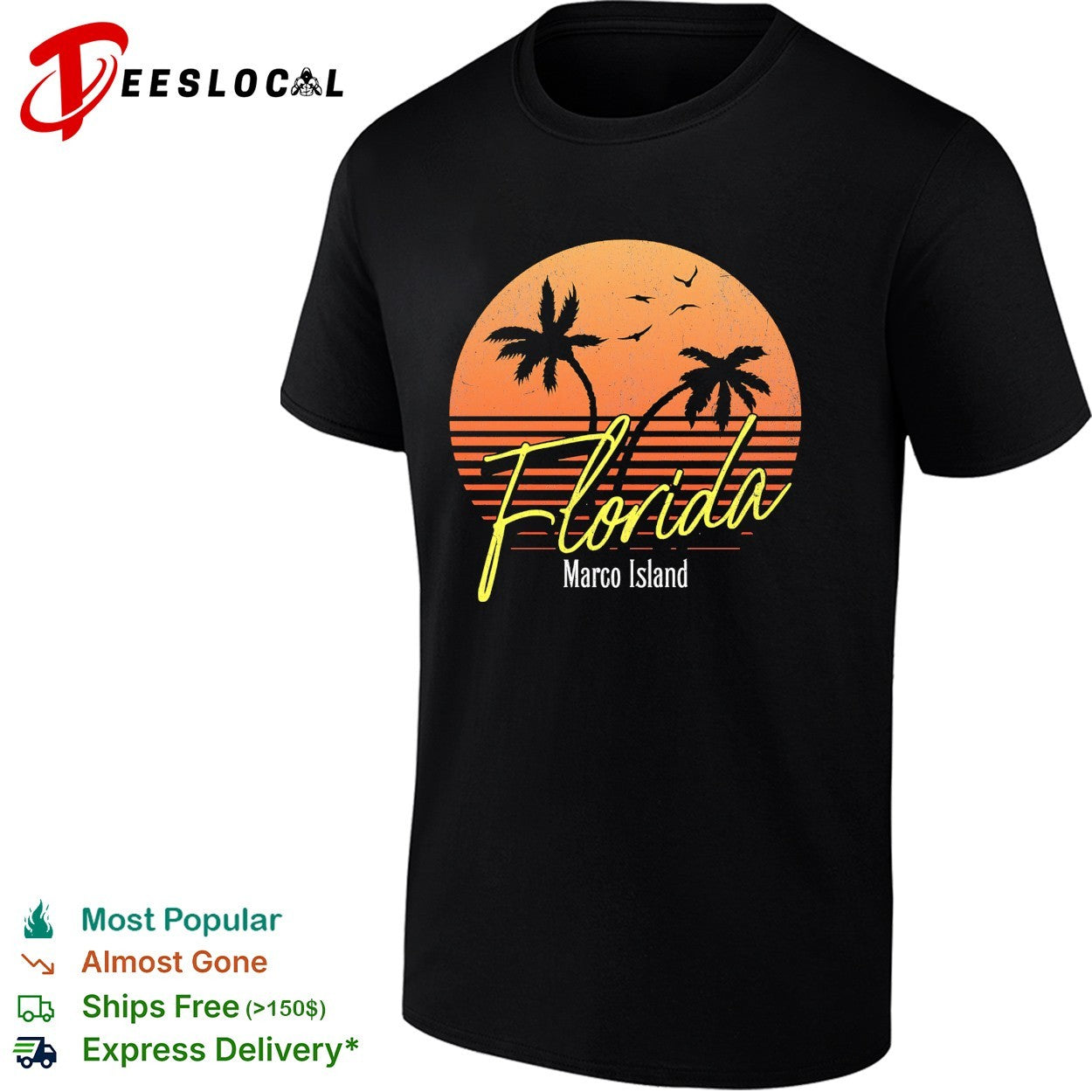 Florida Marco Island retro sunset palm tree shirt