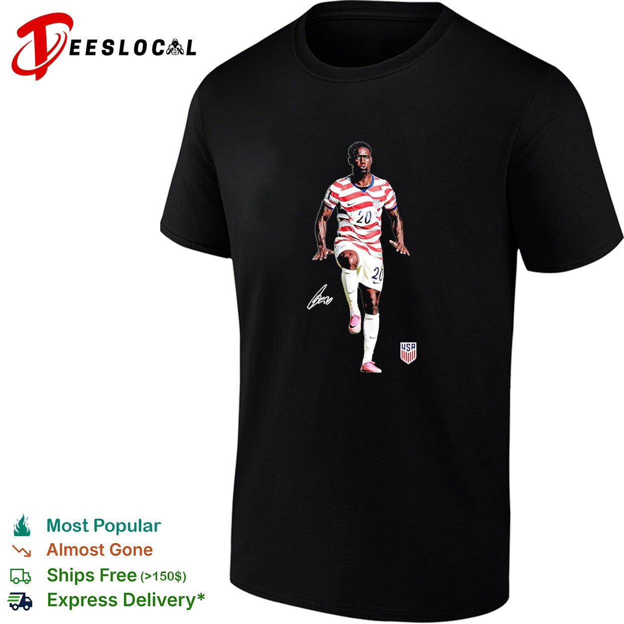 Folarin Balogun US soccer number 20 running signature shirt