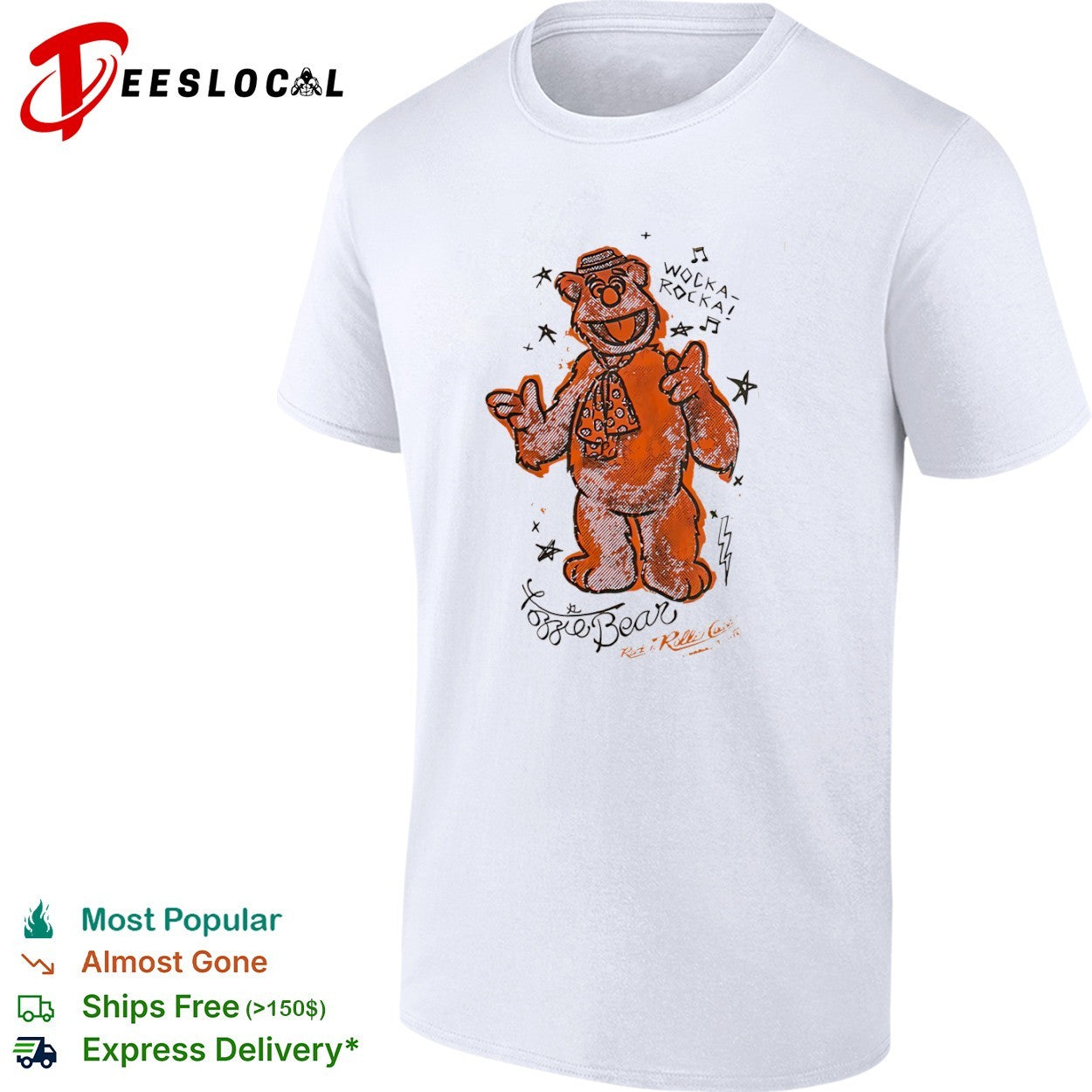Fozzie Bear wocka rocka rock n roller coaster muppet tie shirt