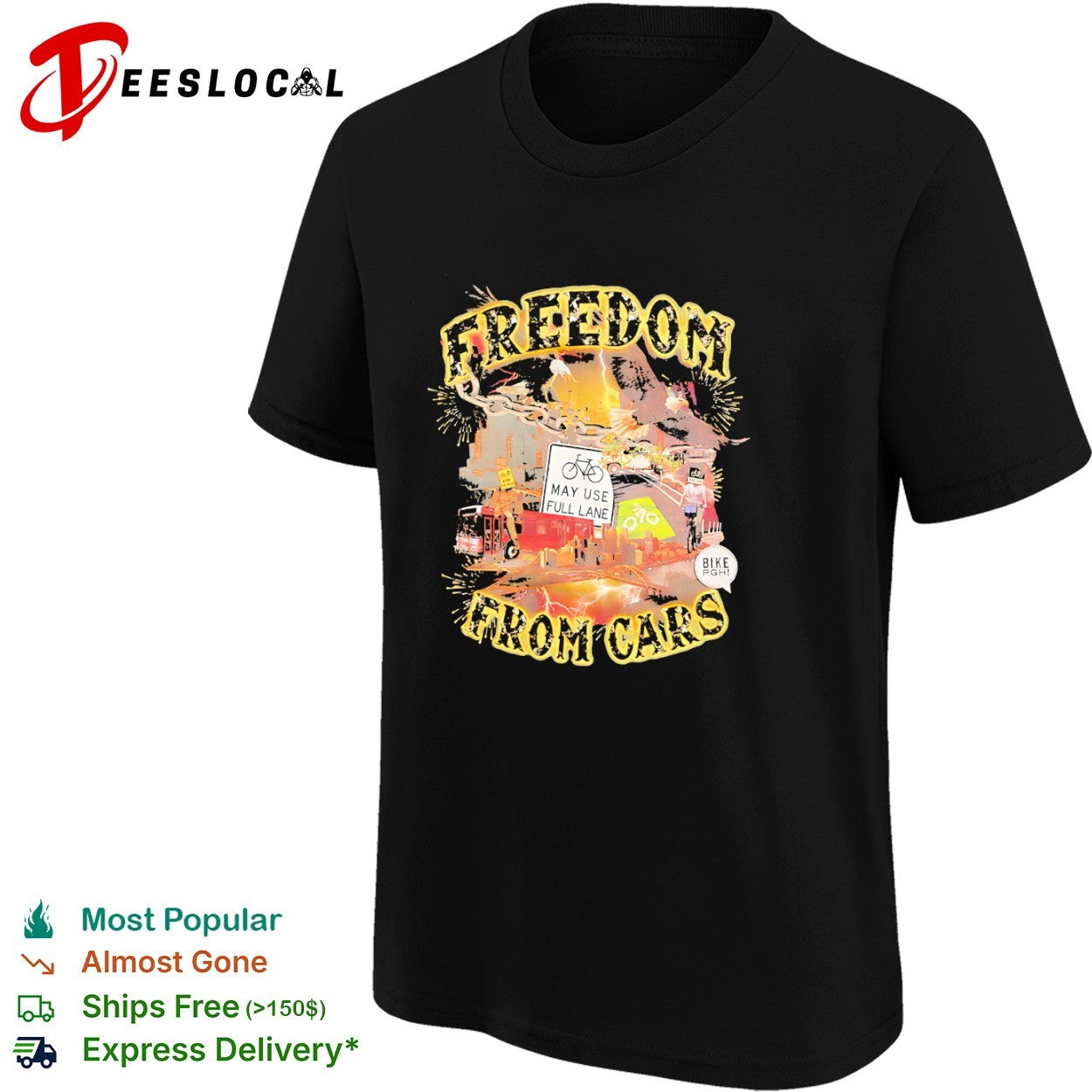Freedom from cars Bike Pgh may use full lane eagle lightning Pittsburgh city shirt