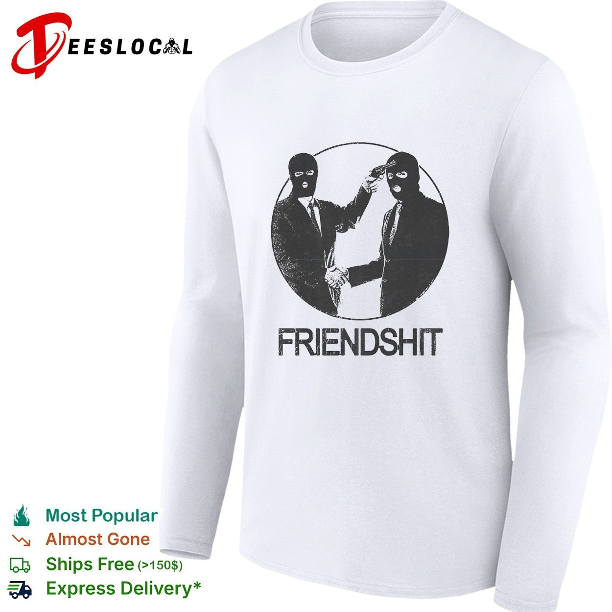 Friendshit ski mask men handshaking shirt