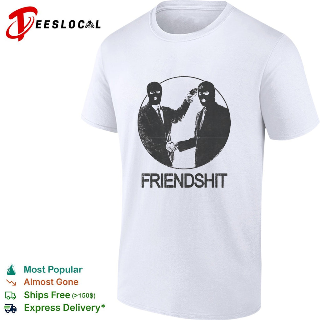 Friendshit ski mask men handshaking shirt