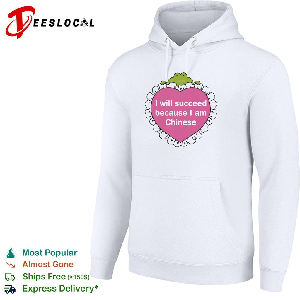 Frog peeking I will succeed because I am Chinese affirmation heart shirt