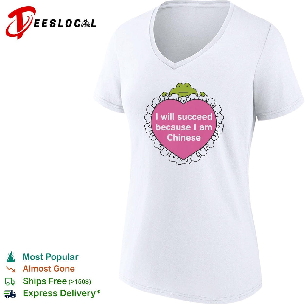 Frog peeking I will succeed because I am Chinese affirmation heart shirt