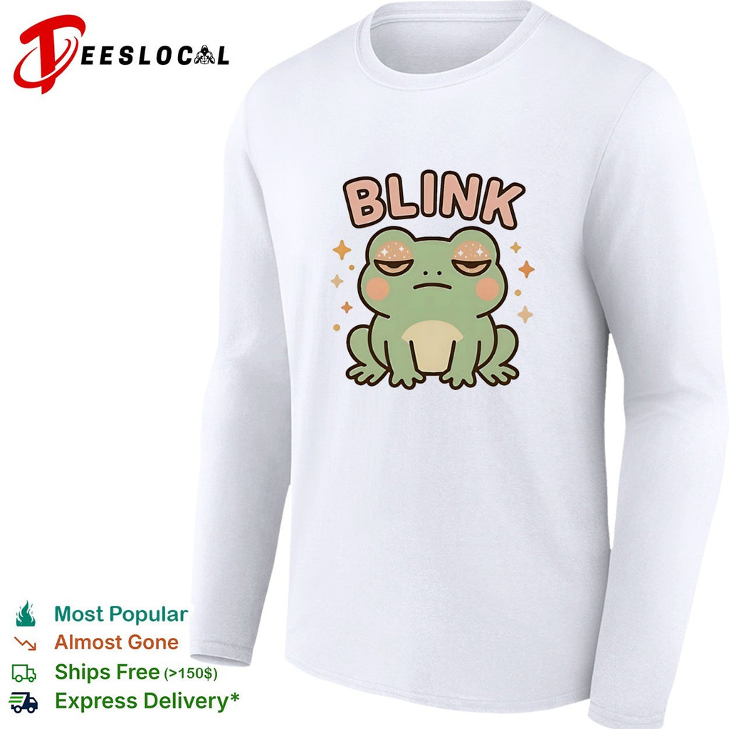 Frog sitting blinking kawaii sparkle blink shirt