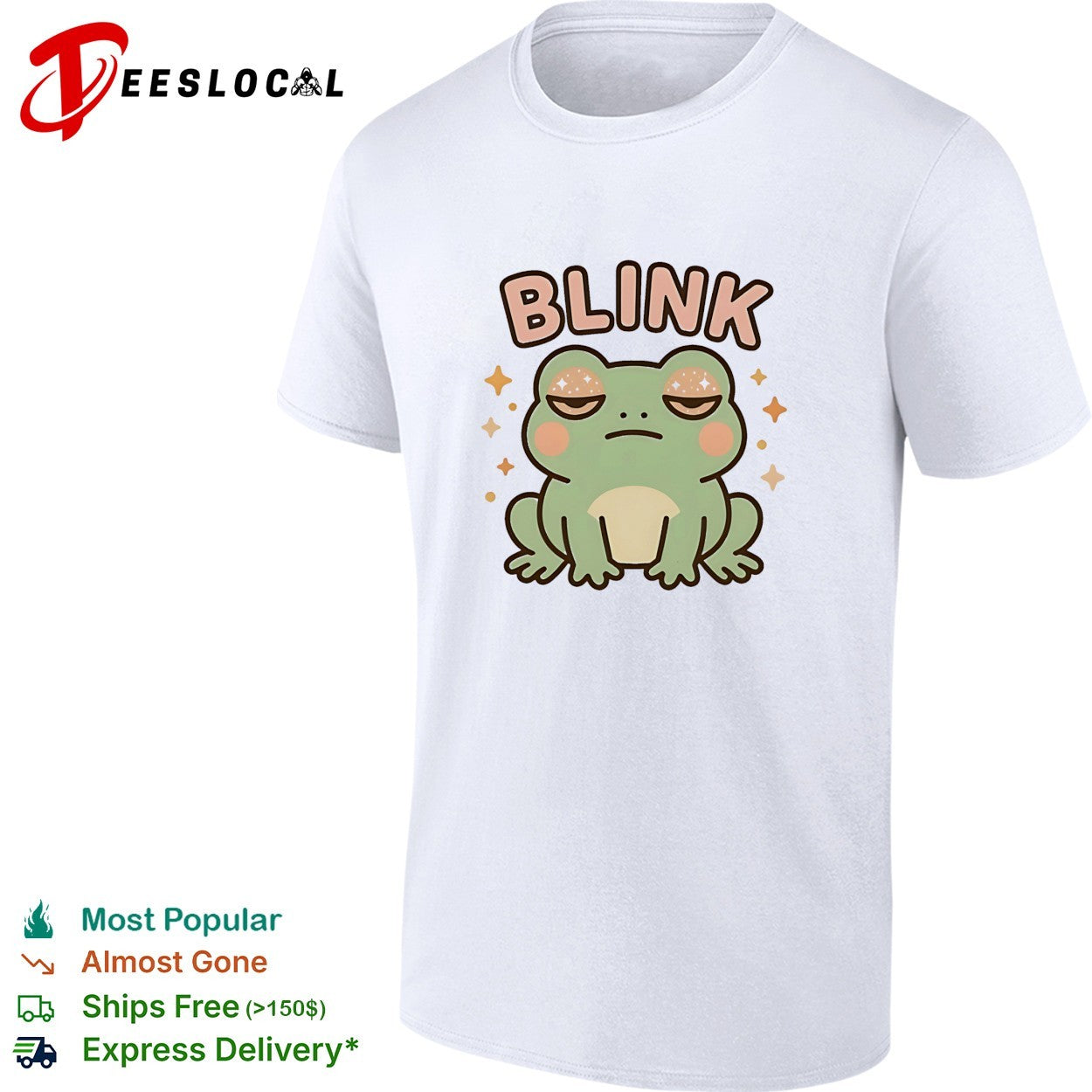 Frog sitting blinking kawaii sparkle blink shirt