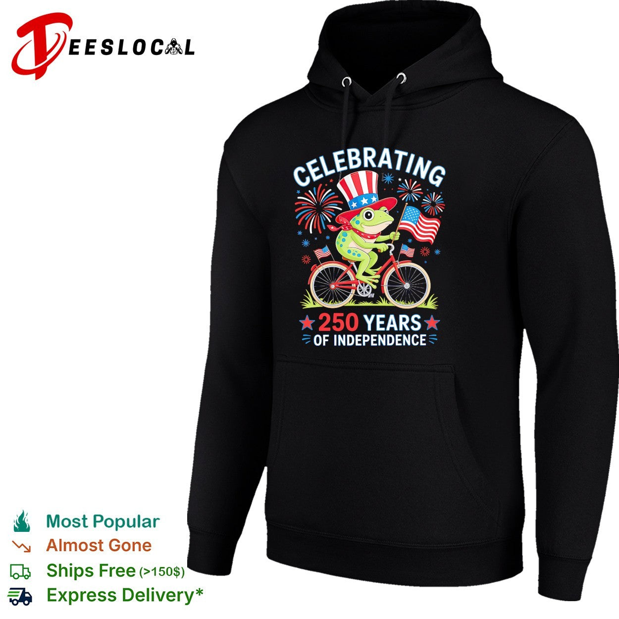 Frog wearing Uncle Sam hat riding bicycle celebrating 250 years of independence shirt