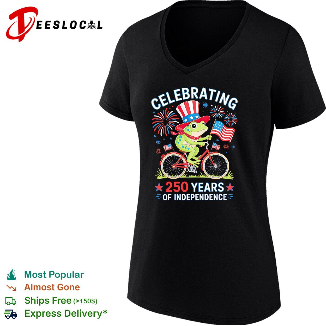 Frog wearing Uncle Sam hat riding bicycle celebrating 250 years of independence shirt