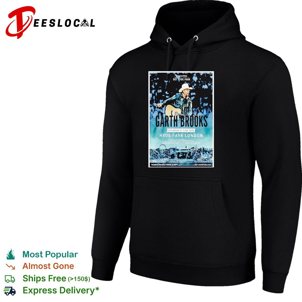 Garth Brooks wearing cowboy hat playing guitar BST Hyde Park London 2026 shirt