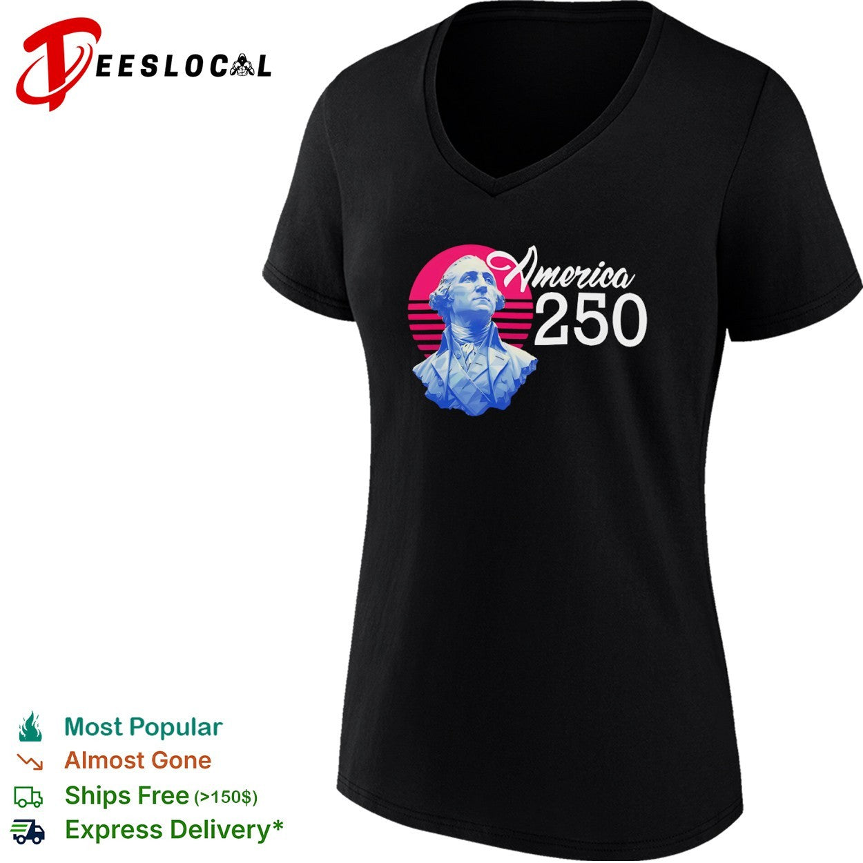 George Washington America 250 synthwave bust shirt