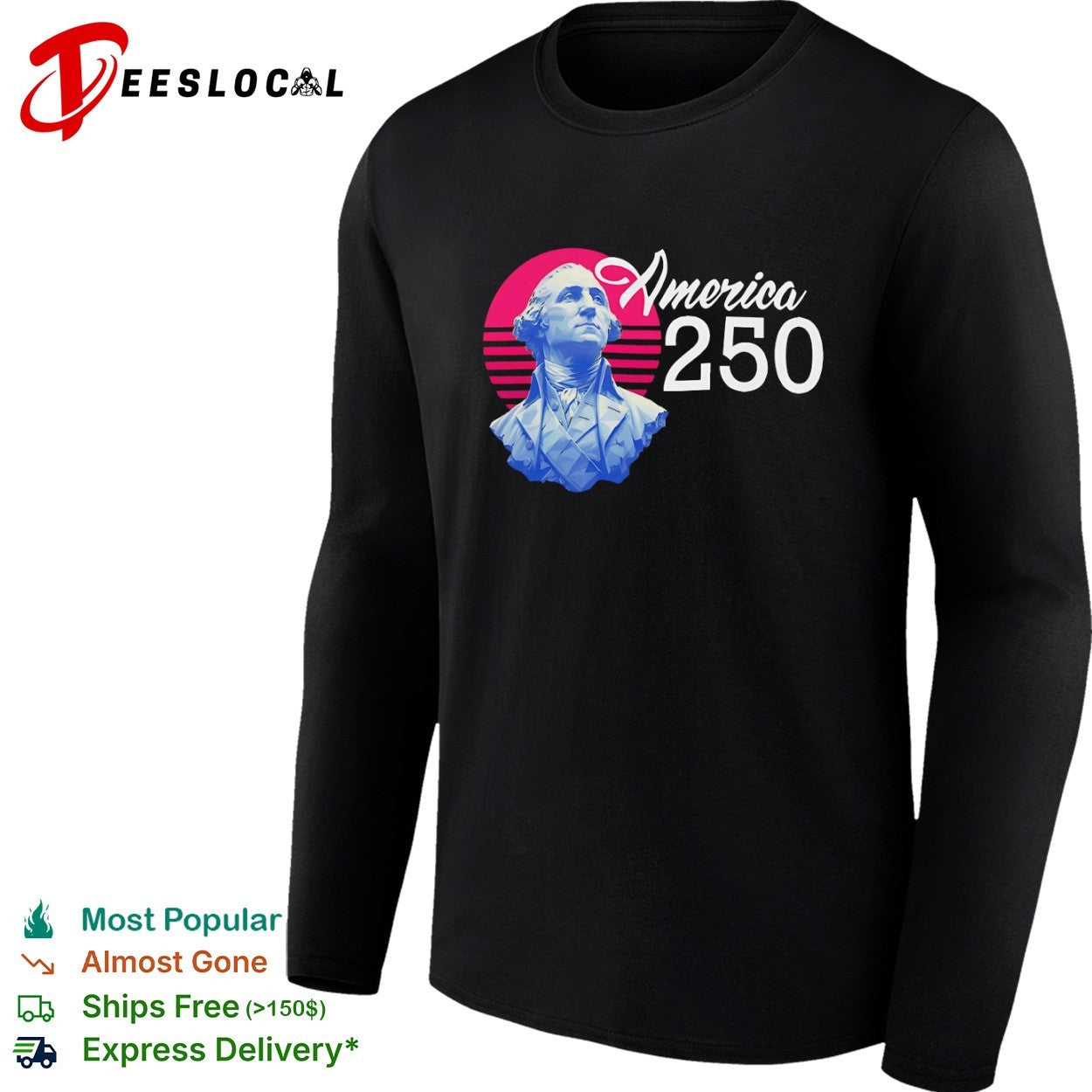 George Washington America 250 synthwave bust shirt