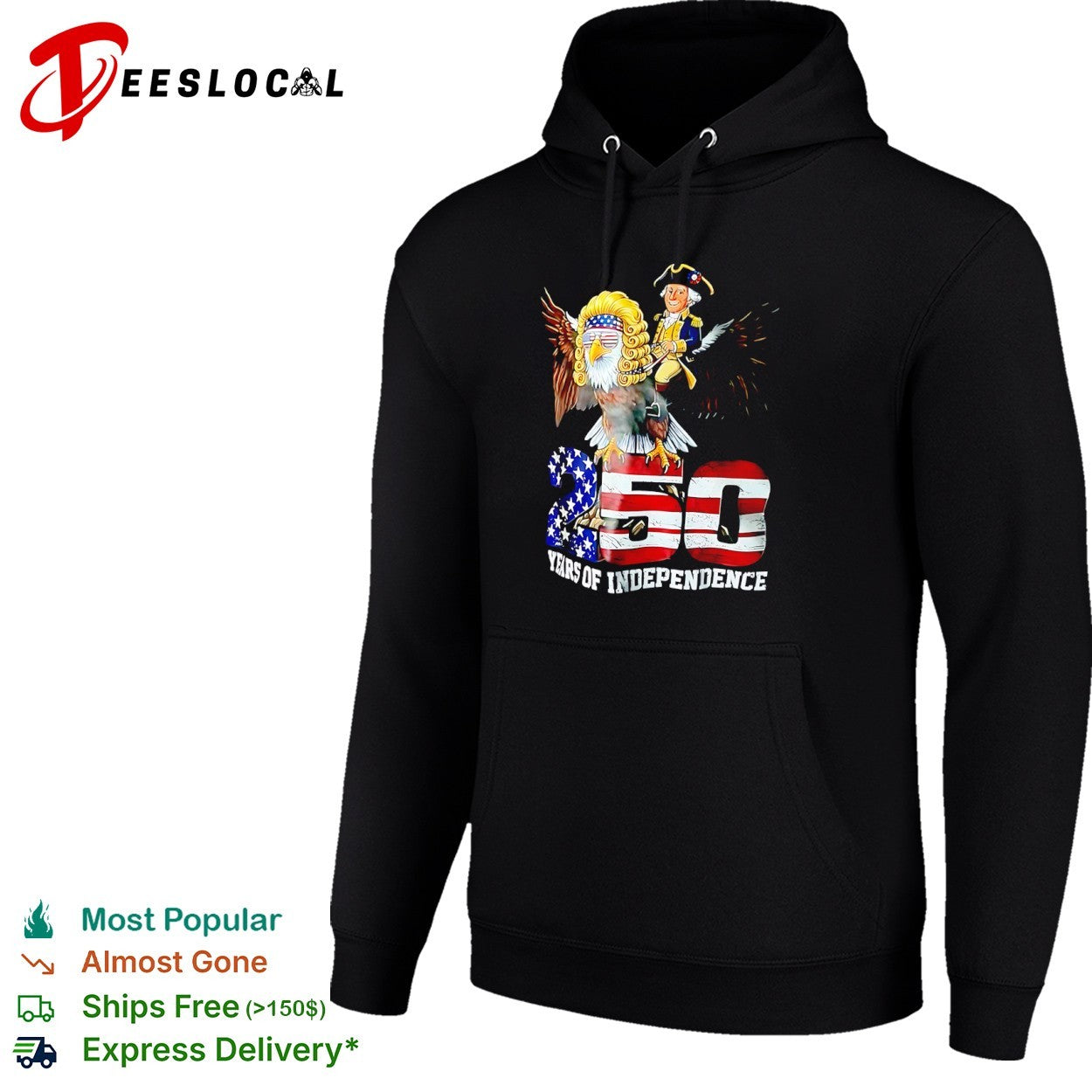 George Washington on Bald Eagle with 250 Years of Independence shirt