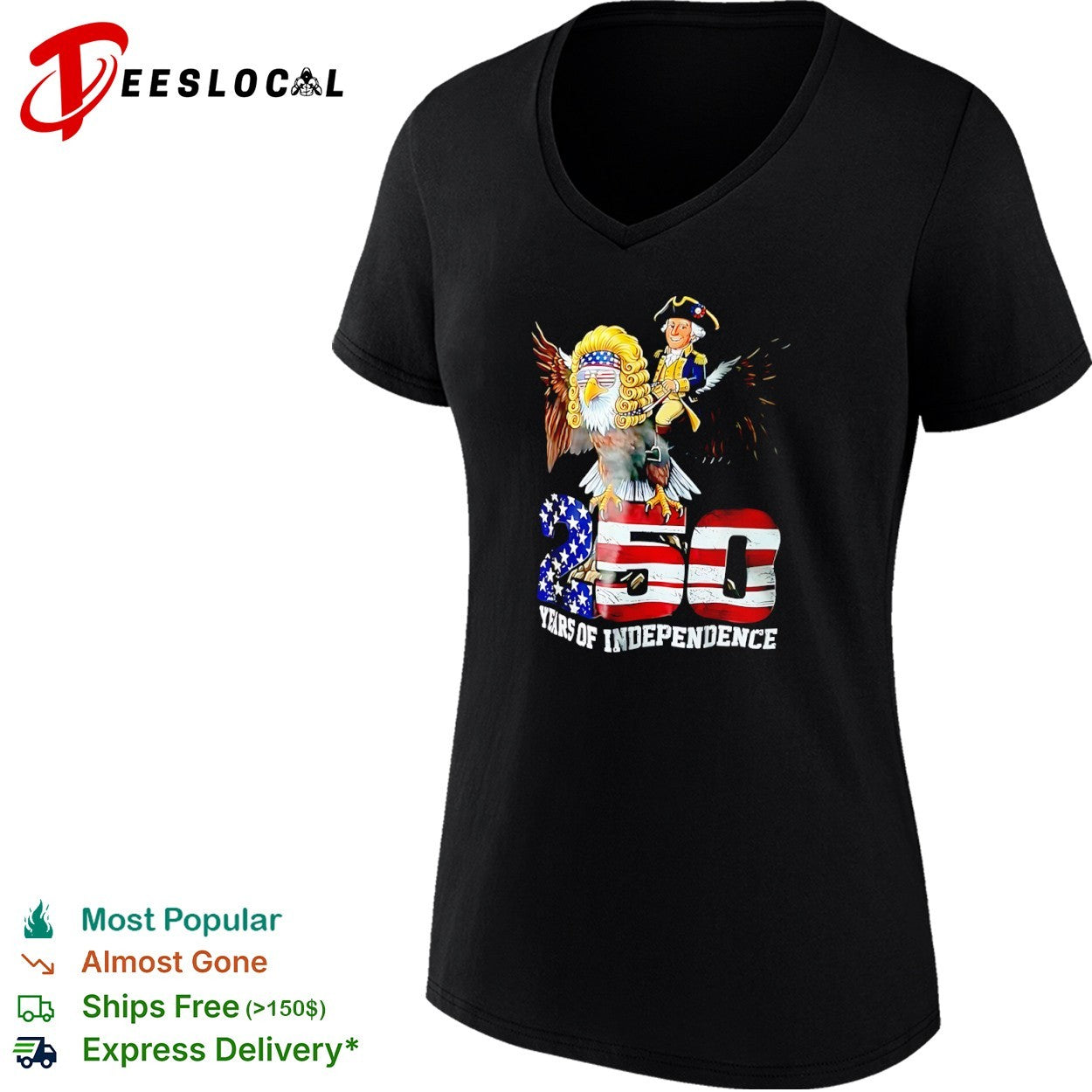 George Washington on Bald Eagle with 250 Years of Independence shirt