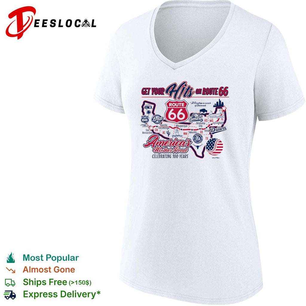 Get your Hits on Route 66 Americas Mother Road celebrating 100 years baseball shirt