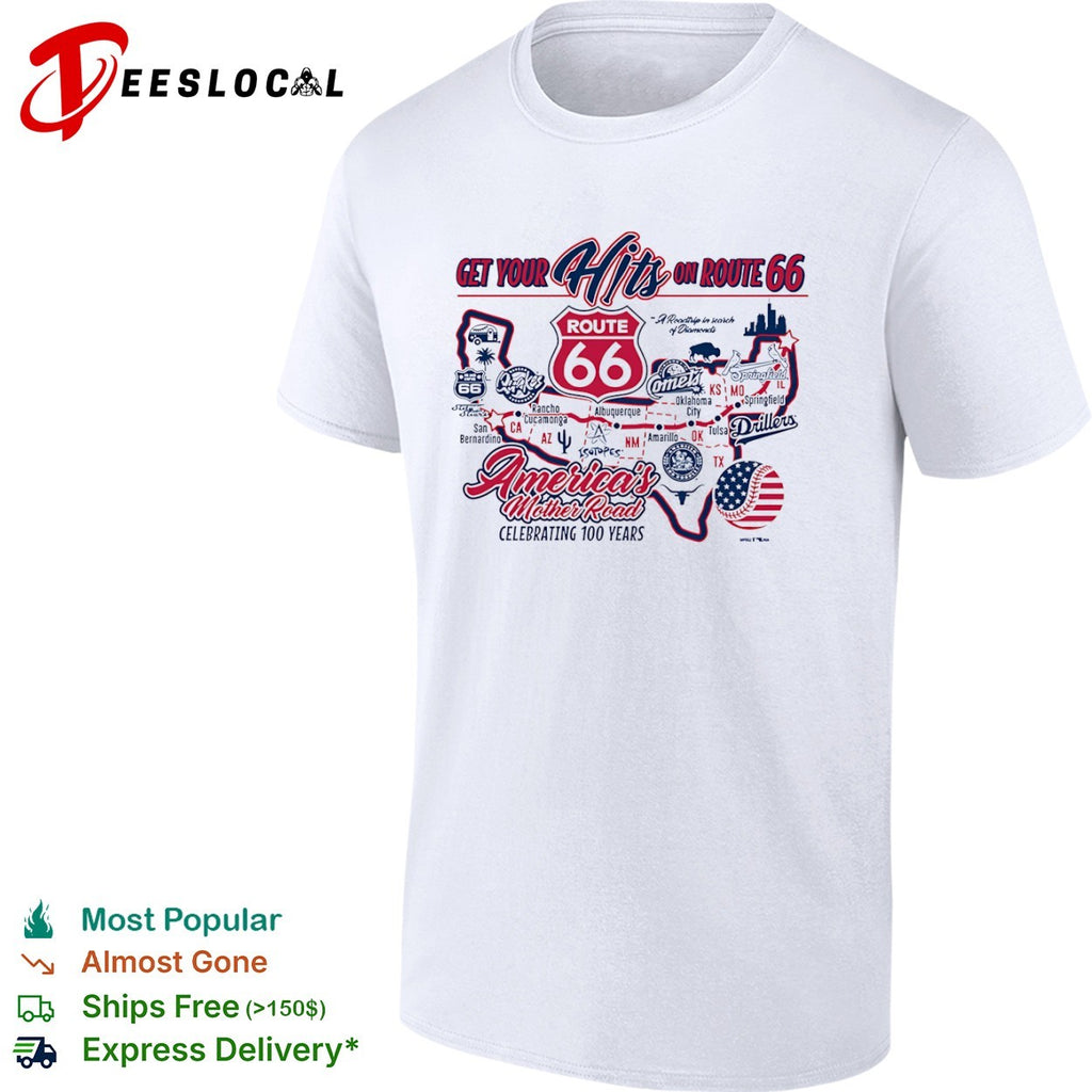 Get your Hits on Route 66 Americas Mother Road celebrating 100 years baseball shirt