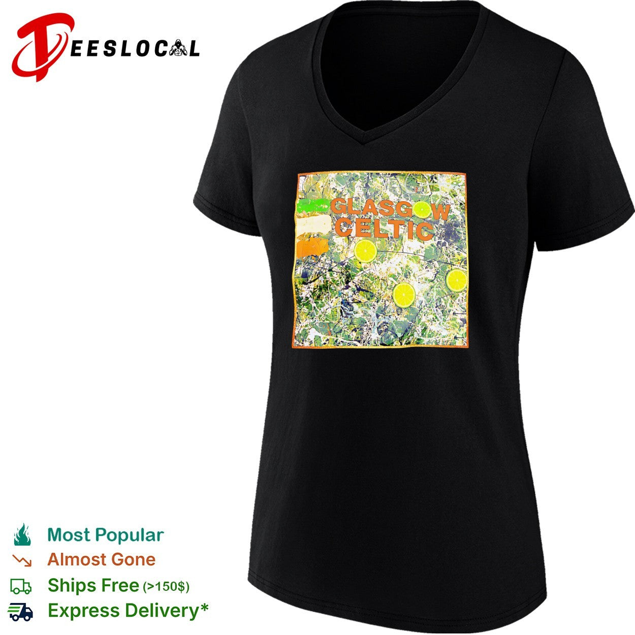 Glasgow Celtic Abstract Pollock Style Lime shirt