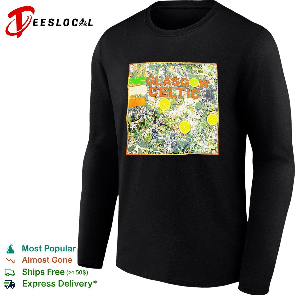 Glasgow Celtic Abstract Pollock Style Lime shirt