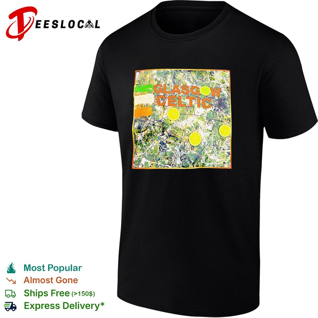 Glasgow Celtic Abstract Pollock Style Lime shirt